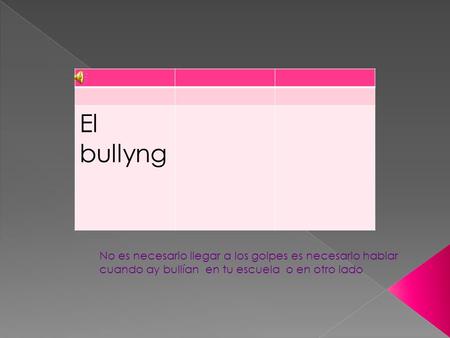 El bullyng No es necesario llegar a los golpes es necesario hablar cuando ay bullían en tu escuela o en otro lado.